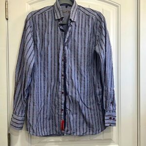 VISCONTI BLACK DRESS SHIRT, szM, CONFETTI RAISED DESIGN, AVANT GARDE UNISEX